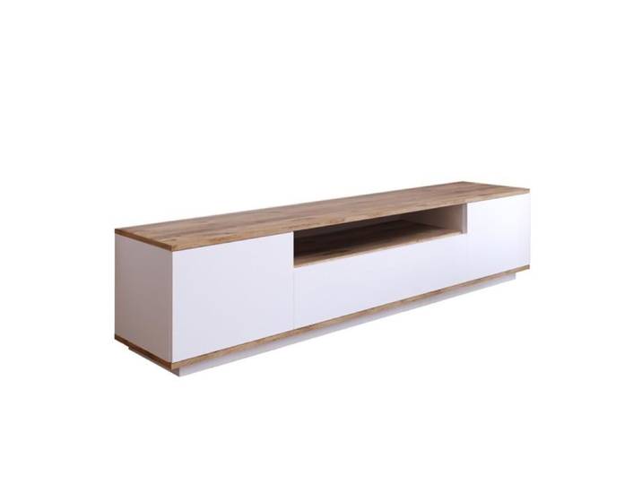 TYRO - Meuble TV blanc et bois 180cm