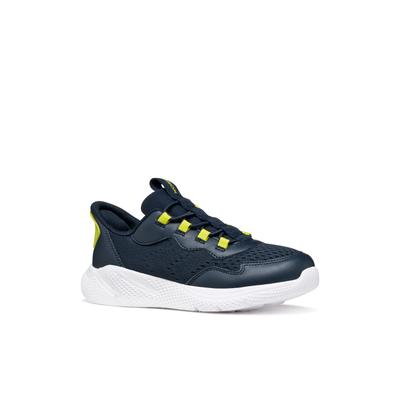 Keilsneaker GEOX "J SPRINTYE FAST IN B", Mädchen, Gr. 35, Mesh Synthetik Textil, blau (dunkelblau, grün), Mesh, Synthetik, Textil, Mesh, kontrastfarbene Details, Basic, Schuhe, Freizeitschuh mit Kontrastbesätzen, Größenschablone zum Download