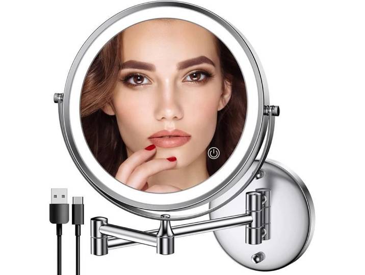 Miroir de Maquillage Mural - MARSEE - Double Face 1X/10X - Éclairage LED - Extension 360° - USB Rechargeable