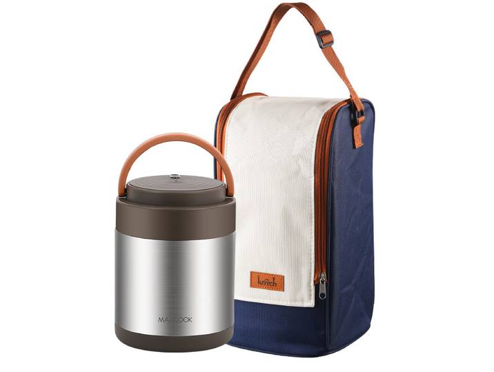 Maxcook 304 roestvrijstalen geïsoleerde voedselcontainer thermos voor warme maaltijden - vacuüm roestvrijstalen thermische lunchbox, lekvrije soepthermos, brede opening geïsoleerde voedselcontainer 1,4 L MCTG0888 met opbergtas