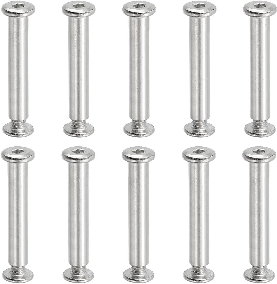 Zeskantschroeven met moer voor reparatie van meubels, albums en leer, M6 x 45 mm, zilver