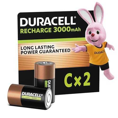 Duracell Oplaadbare C Batterijen, 2 stuks, 1.2V, 3000 mAh, Zwart