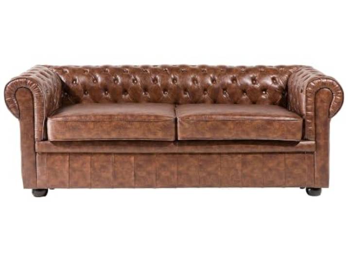 Stilvolles Sofa im englischen Stil Kunstleder goldbraun Chesterfield