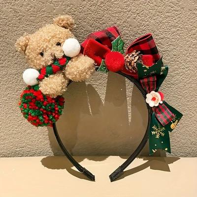 Uplifted Finds Christmas Bear Headband With Festive Bow Plush Holiday Hair Accessory For Women green