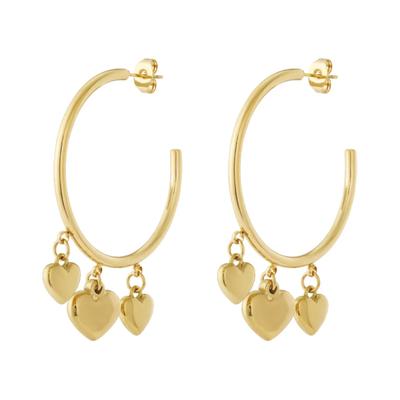 Paar Creolen ADELIA´S "Ohrringe Creolen aus Edelstahl mit drei Herzanhängern", Damen, Gr. Damen, Edelstahl, gold (goldfarben), Ohrringe, Stylische Modeschmuck-Creolen mit drei Herzanhängern