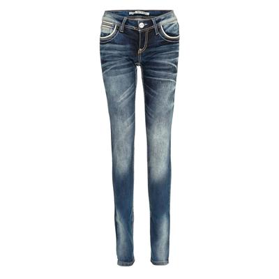 Slim-fit-Jeans CIPO & BAXX "Cipo & Baxx Jeans", Damen, Gr. W27/L34, Länge 34, blau, Obermaterial: 86% Baumwolle CO. 10% Elasthan EL. 4% Polyester PES., uni, slim fit, Jeans Slim-fit-Jeans, mit auffällig farbigen Ziernähten, WD256