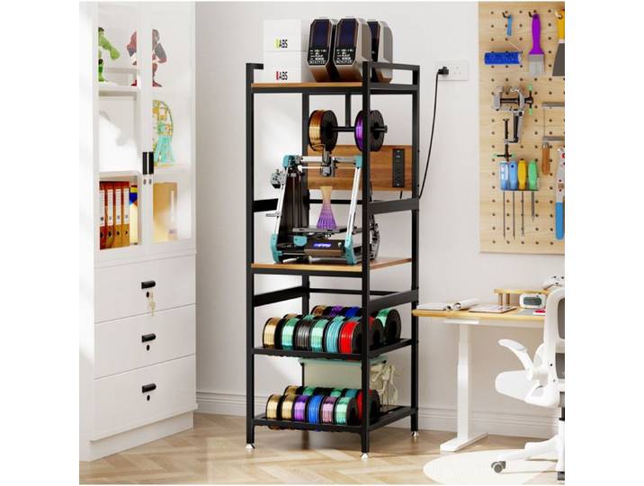 Meuble de rangement pour imprimante 3D station de travail en métal noir avec porte-bobine et pieds réglables JOINERY