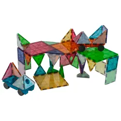 Magna-Tiles Grand Prix Magnetisches Konstruktionsspielzeug 50 Teile - Transparent/Frostig, ABS-Kunststoff - Inklusive Fahrgestelle
