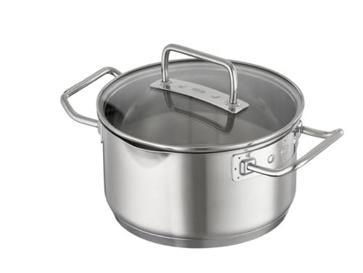 RÖSLE EXPERTISO Kochtopf, Hochwertiger Universaltopf aus Edelstahl 18/10, 16 cm, Glasdeckel, Innenskalierung, induktionsgeeignet, spülmaschinengeeignet, Silberfarben