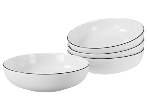 Creatable Allround Black Line 4-delige Poke Bowl-set van porselein, wit/zwart, Ø 21 cm