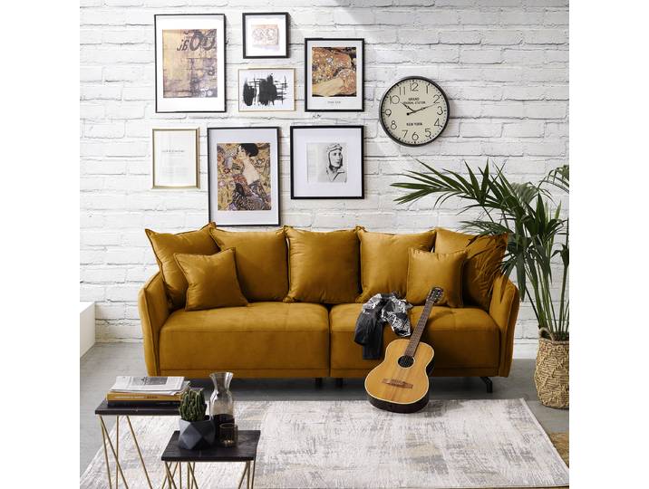 home24 XXL-bank geel microvezel Salvo 226 x 91 x 103cm modern