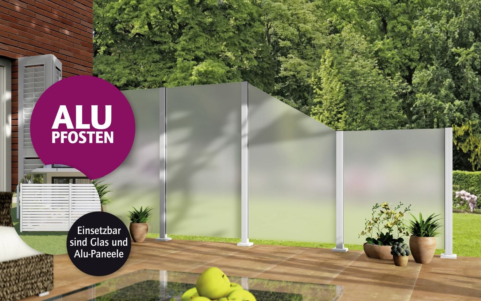 Ambiente Aluminium-Pfosten 187 cm, 68 x 68 mm, Verkehrsweiß Struktur 9016