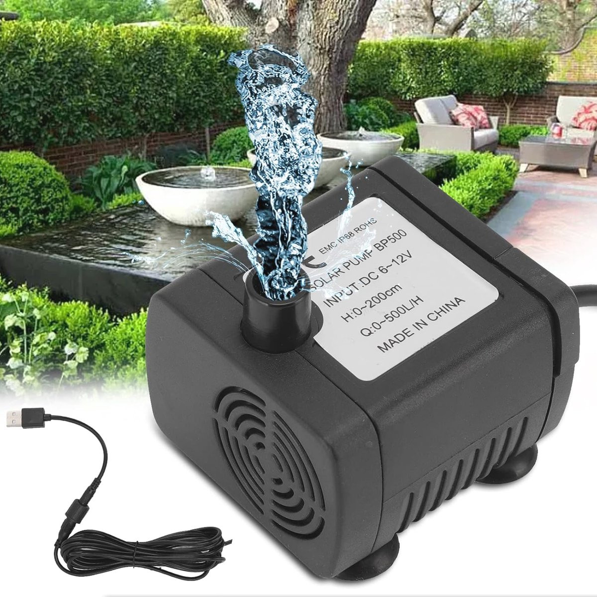 Ultrasilente Mini Dompelpomp voor Vijver en Aquarium - DC6-12V Kleine Fonteinpomp - Zwart
