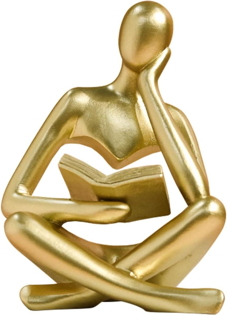 Gouden Vrouwen Denker Sculptuur - Abstracte Moderne Kunst Decoratie voor Woonkamer en Kantoor
