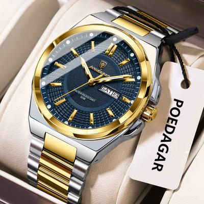 Youfap Market Men Luxury Stainless Steel Watch Waterproof Luminous Quartz Sports Wristwatch gold Blue