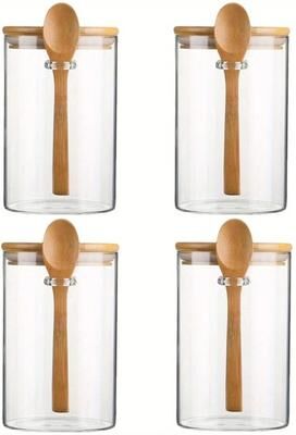 Uplifted Finds Airtight Glass Jars With Bamboo Lids And Spoons 18oz Transparent Food Storage Jars For Spices Beans Tea 4 Pcs