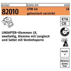Lindapter, Zubehör Befestigungstechnik, Klemme R 82010 GTW 40 LR M 20 / 3 - 20 galvanisch verzinkt