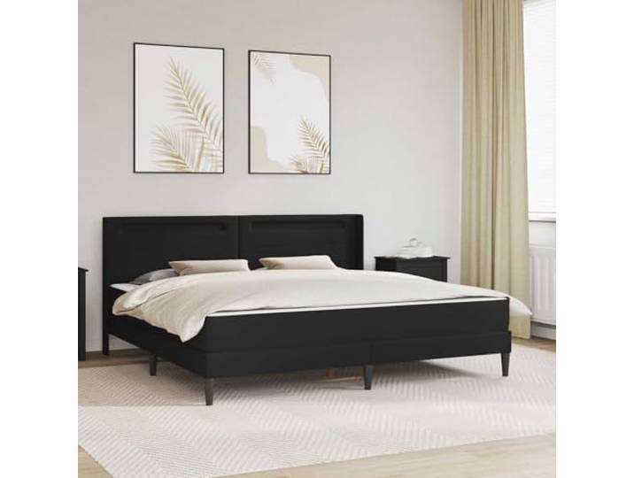 KTHLBRH Bett mit Kopfteil aus Kunstleder, Schwarz, 180 x 200 cm Lattenrost, robustes Sperrholz, USB-LED-Streifen, gepolsterte Rückenlehne, unter dem Bett