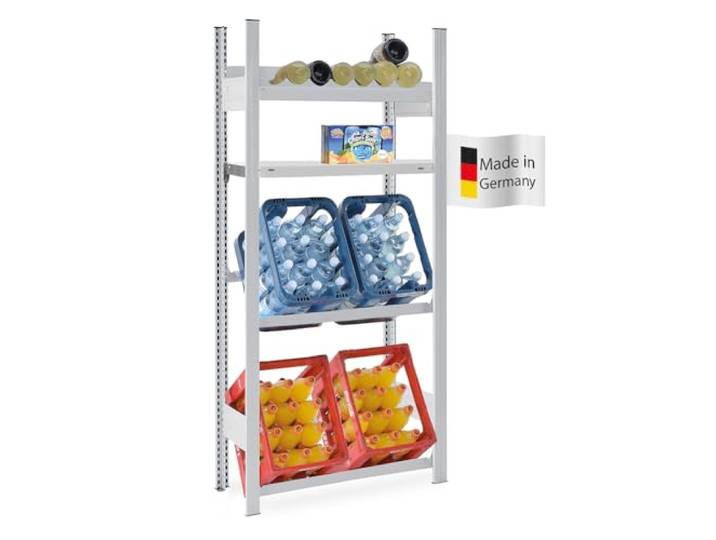 PROREGAL Getränkekisten- & Weinregal CHIEMSEE VINO HxBxT 175x81x33,5cm 4 Kisten + 13 Flaschen + Board Lichtgrau Getränkekastenregal Getränkeregal Flaschenregal Weinständer