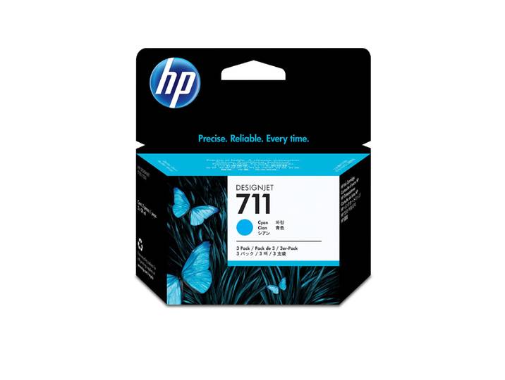 HP 711 pack de 3 cartouches d'encre DesignJet cyan, 29 ml, HP DesignJet T120, T520, A jet d'encre thermique, Cyan, CZ134A, Singapour, Malaisie, 114,8