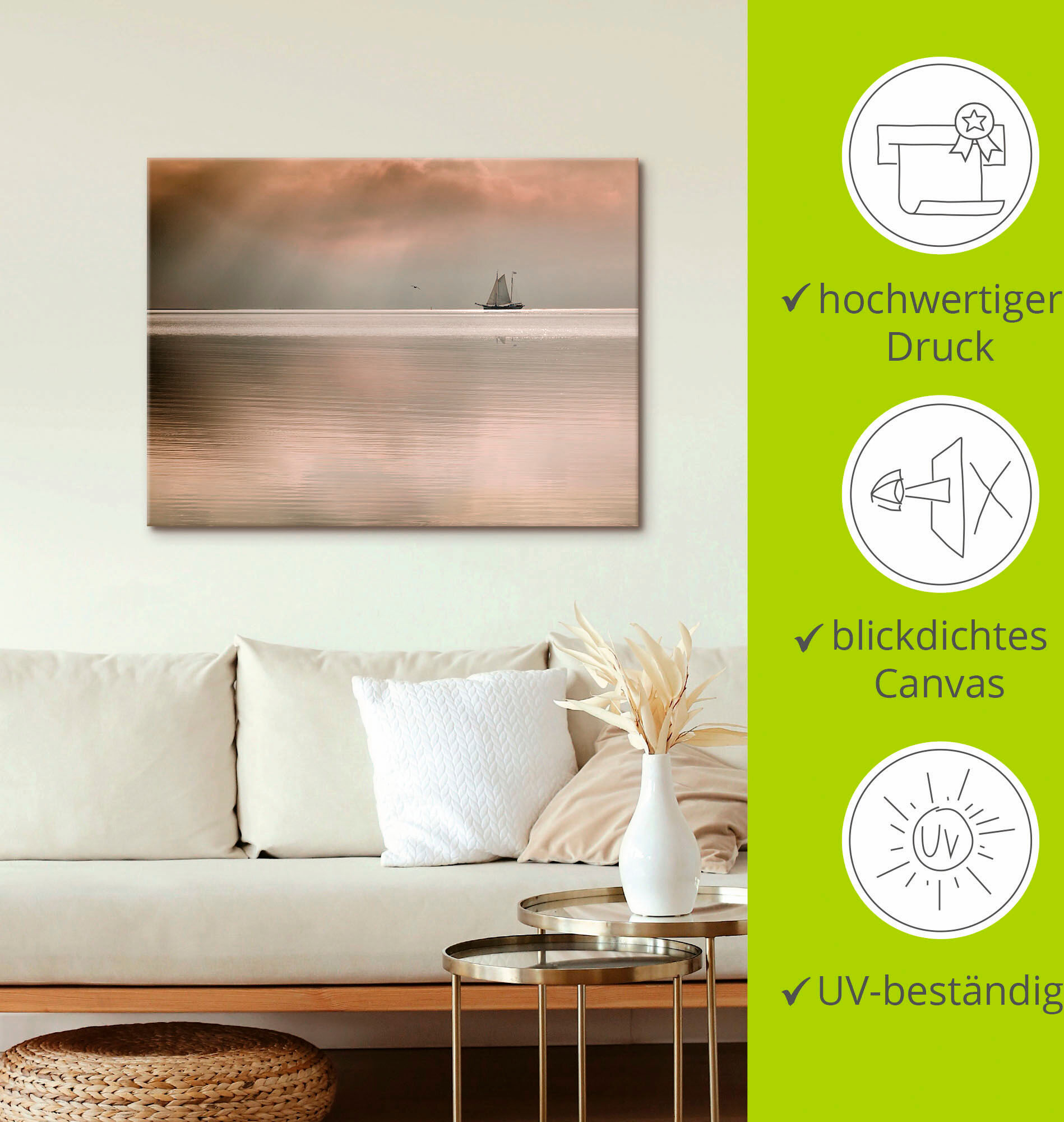 Leinwandbild ARTLAND "Augenblicke der Ruhe...", beige (farbe bild(er): natur), B:120cm H:90cm, Bilder, Leinwandbild, auf Holzrahmen gespannt farbe bild(er): natur B/H/T: 120cm x 90cm, Leinwandbild Gewässer, 1 Stk.