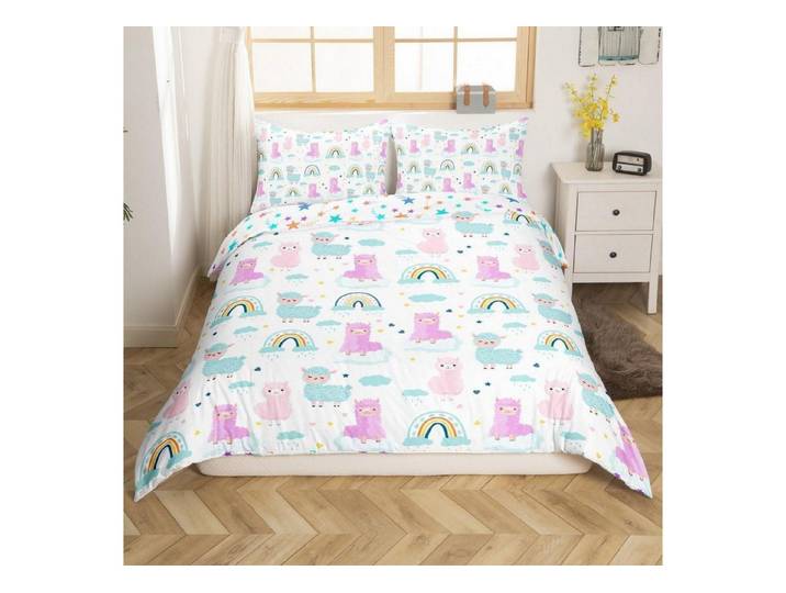 LuxusKollektion Kinderbettwäsche Bettwäsche Set Alpaka Kinder 155x220cm Regenbogen