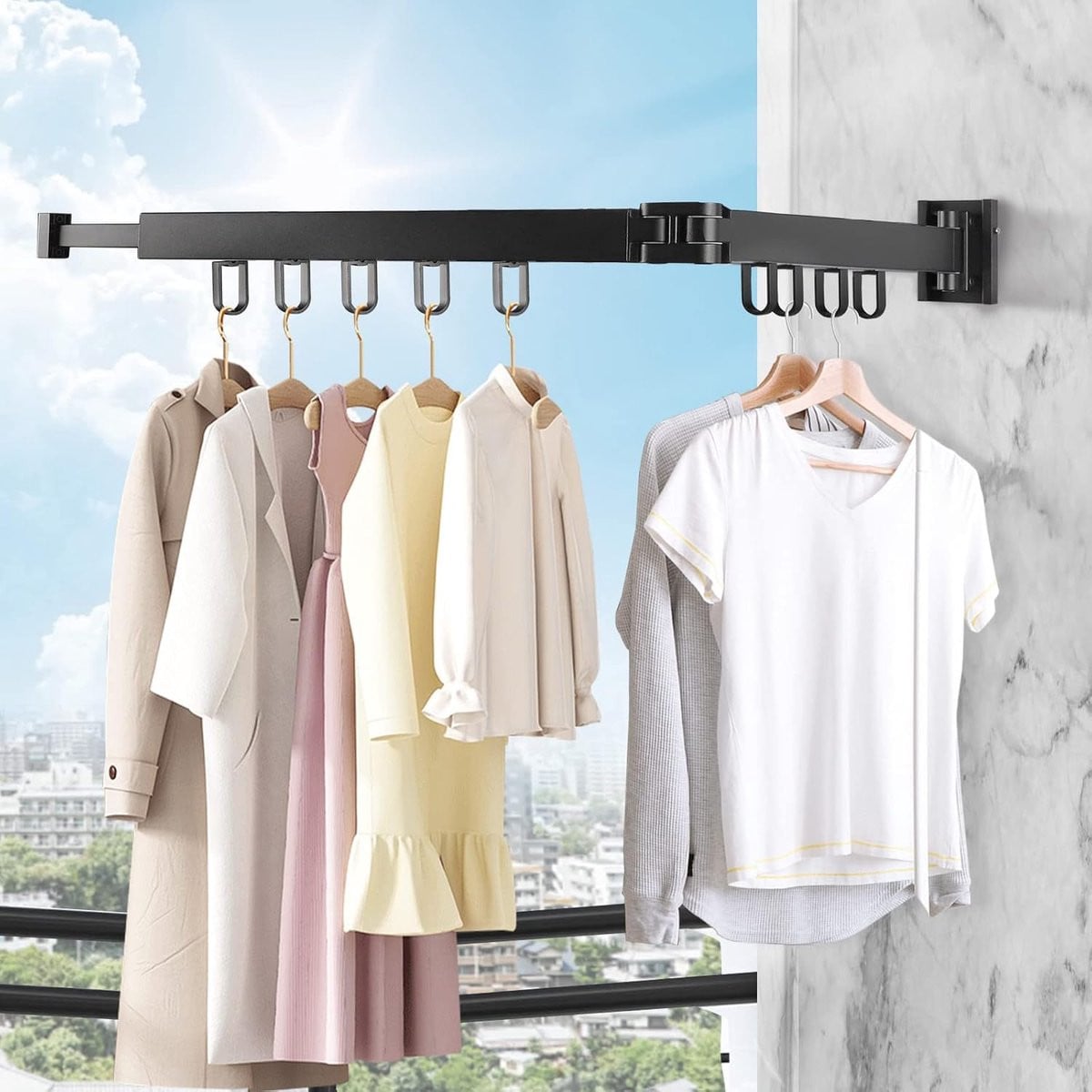 Uittrekbaar Wandrek Kleding en Droogrek in Zwart - 90 cm
