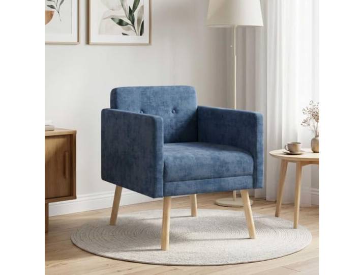 Akzentstuhl Blau Chenille-Sessel mit Armlehnen und Holzbeinen 100 % Polyester,Chenille-Bezug,Schaumstofffüllung,massives Kautschukholz,rechteckige Form,leicht zu reinigen