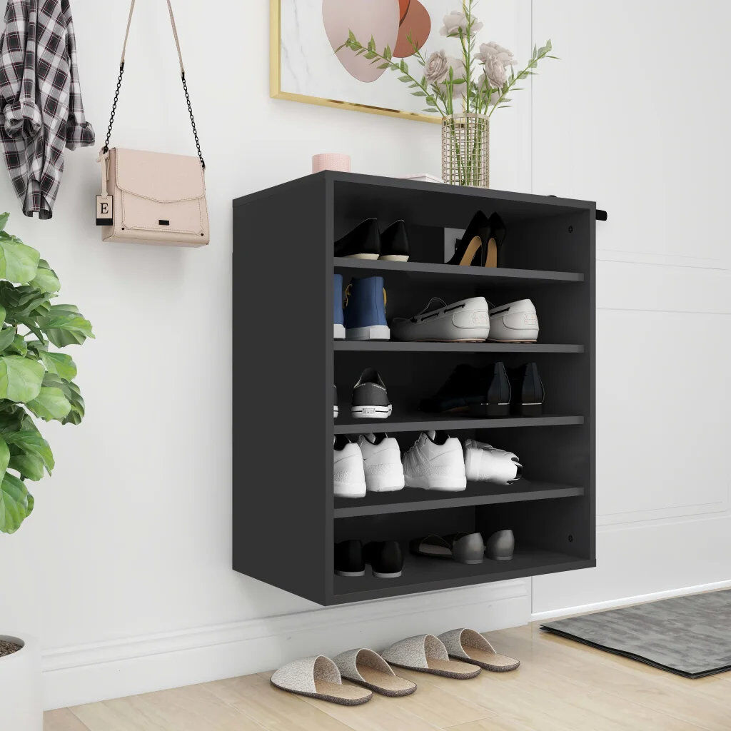 Ebern Designs Shoe Cabinet Engineered Wood Black 15