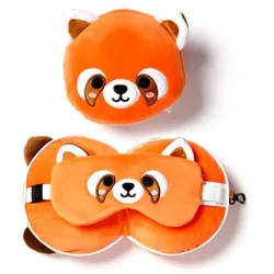 Relaxeazzz Roter Panda Katzenbär Plüsch Reisekissen & Schlafmaske