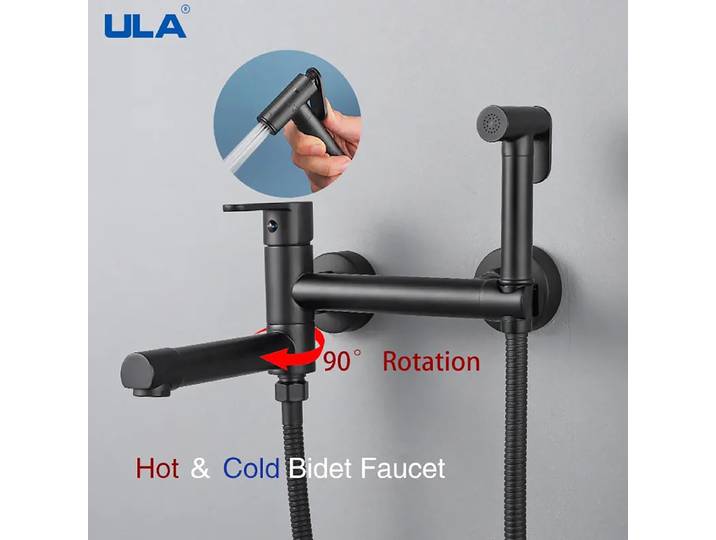 Robinet de bidet noir ULA, pulvérisateur de bidet portable, robinet de toilette en laiton, mélangeur d'eau chaude et froide pour bidet, pommeau de douche pour salle de bain