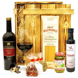 Geschenkbox-24 Italienisches Geschenkset „Verona“ | Geschenkkorb gefüllt mit Wein, italienischen Spezialitäten & edler Holzkiste