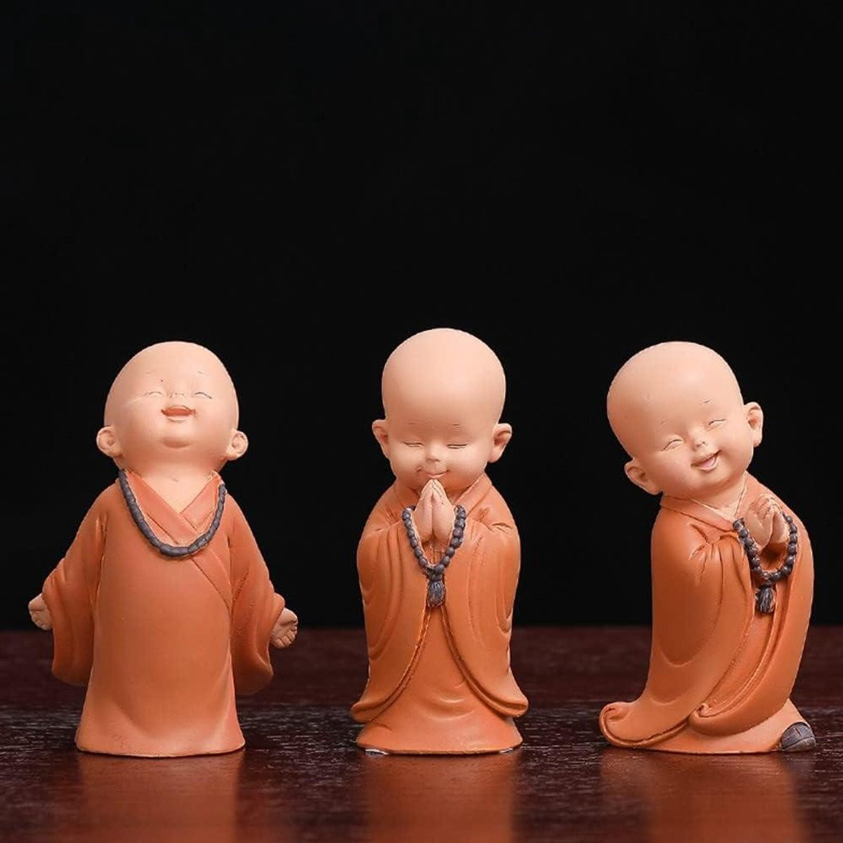 Set van 3 handgemaakte Boeddha monnik beeldjes van hars voor huisdecoratie - Stijl D