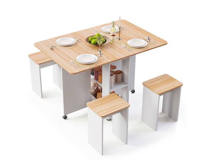 Mondeer ensemble table cuisine pliante avec 4 chaises table pliante intérieur avec rangement pour petits espaces chêne et blanc