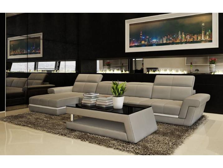 JVmoebel Ecksofa Moderne graue Ledercouch mit Polyätherschaum-Polsterung, Made in Europa