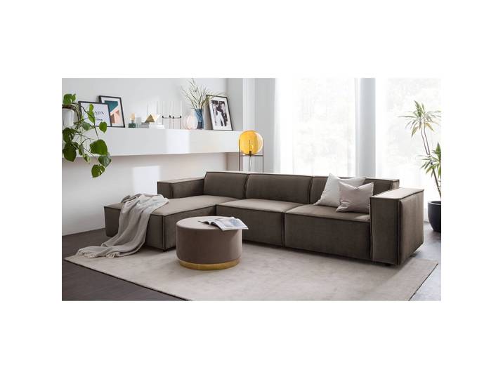 Ecksofa mit Longchair Braun/Taupe Samt Shyla 294cm Longchair davorstehend links Keine Funktion Glamour
