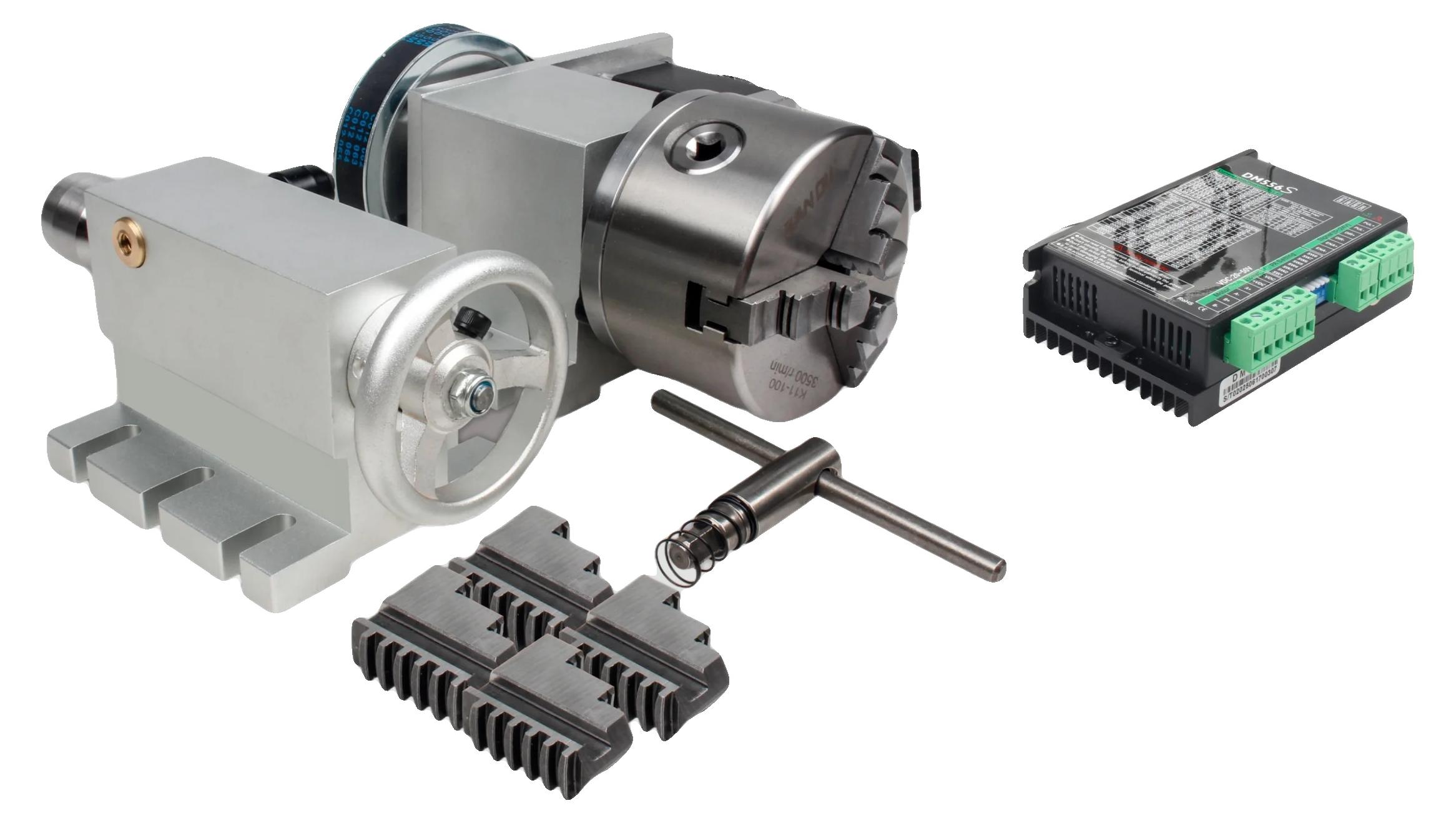 4. Achse Rotationsachse, Nema23 Schrittmotor, 4-Futter, 3 Backen K11-100 & Treiber & Leistung