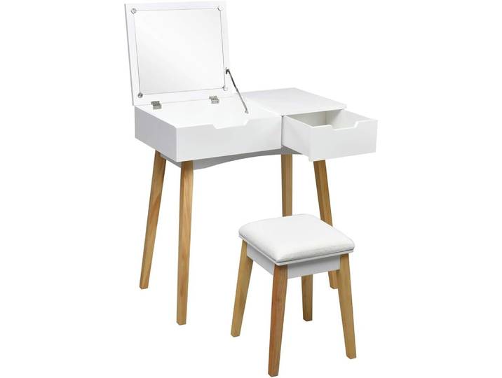 Ensemble de coiffeuse et tabouret avec miroir rabattable