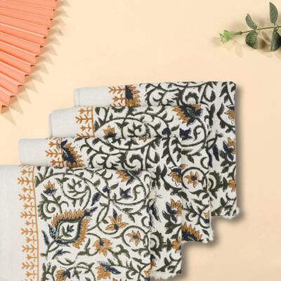 Fabdivine Handmade Floral Block Print Kitchen or Bath Room Hand Towels Home or Office Accent