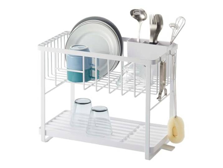 YAMAZAKI 4386 Tower 2Tiered Wire Dish Drainer, White, Steel/ABS Resin/Polypropylene/Silicone, 41 x 22 x 33 cm