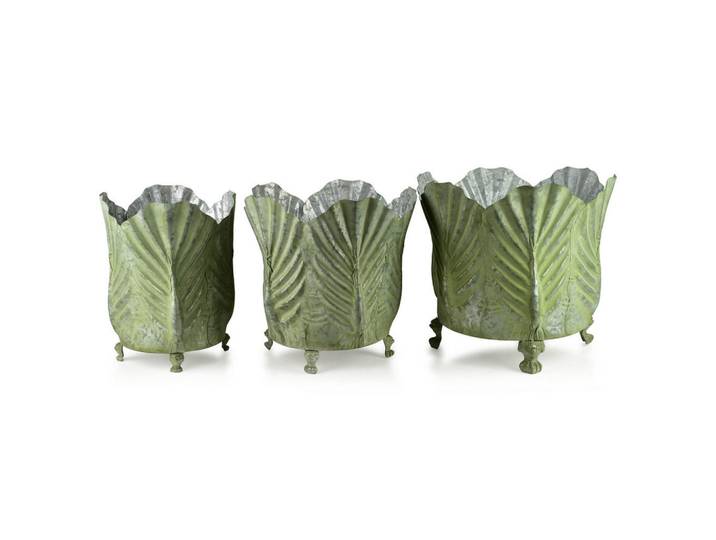 Mondex Blumentopf Marina 3er Set Grün 47/47/42 cm Metall, 47x42x47 cm, Dekoration, Blumen & Blumentöpfe, Übertöpfe