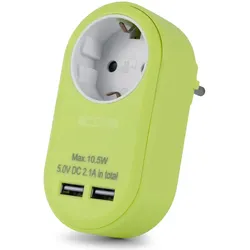 Entac Netzteil 1 Schukosteckdose und 2 USB (insgesamt 2,1 A) Lime