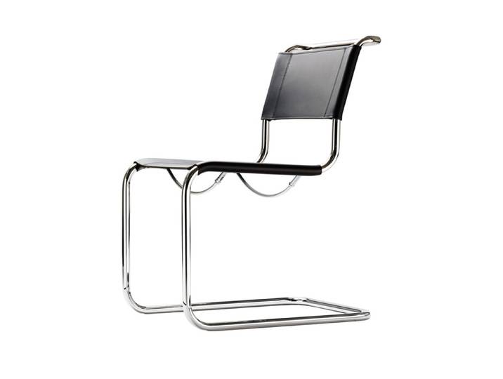 Thonet Freischwinger S33 Sitz und Rücken Kernleder schwarz Gestell verchromt 49x85x66 cm