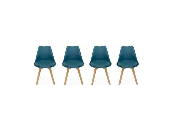 Lot de 4 chaises scandinaves. pieds bois de hêtre. chaises 1 place. bleu canard