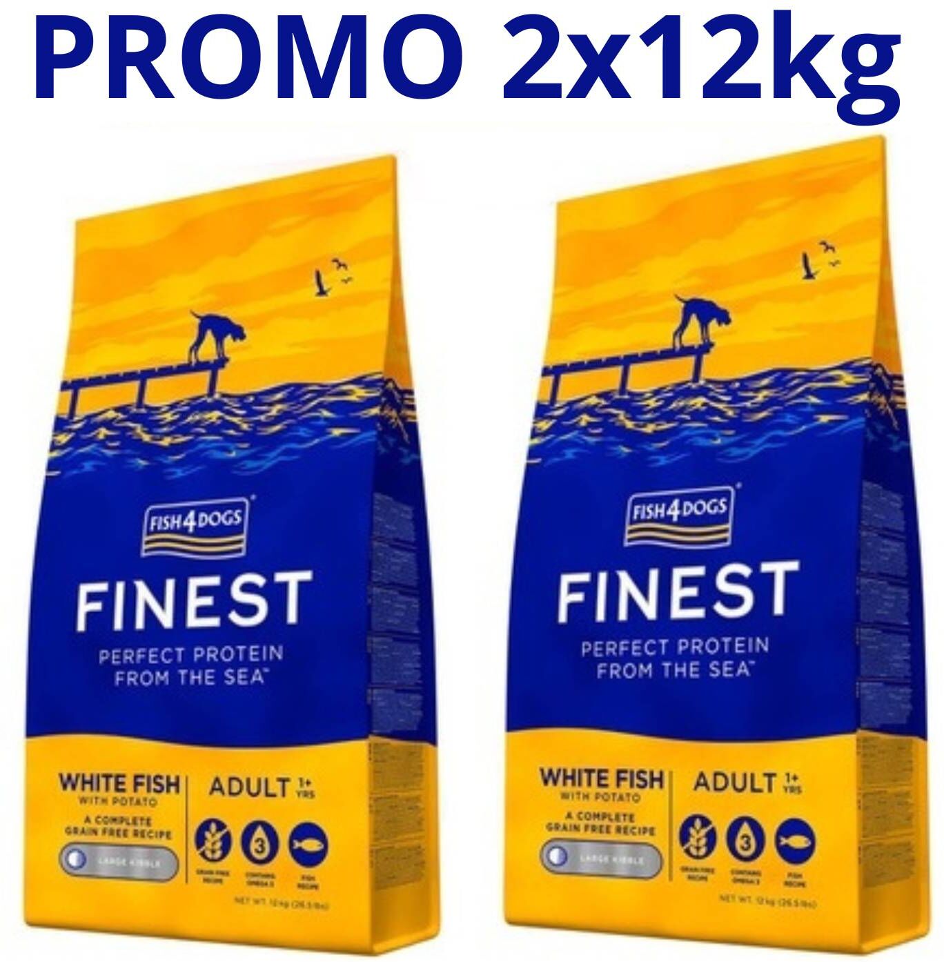 Fish4Dogs Finest Adult Ocean White Fish Pesce Bianco LARGE PROMO 2 x 12 kg (€ 89,90 A SACCO)