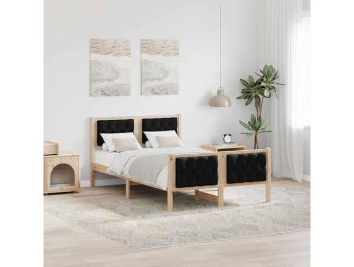RJPLMFV Bettgestell mit Kopfteil, Schwarz, 135 x 190 cm, massives Kiefernholz