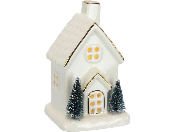 LED-Dekofigur I.GE.A. LED-Haus , weiss (weiß), B:8cm H:13cm, Porzellan, Dekofiguren, LED-Dekofigur, Dekoobjekt LED batteriebetrieben Weiss Gold Weihnachtsdeko