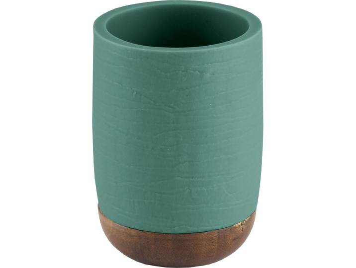 Zahnputzbecher KLEINE WOLKE Harper , grün (petrol), H:9cm Ø:7,5cm, Bambus, Polyresin (Kunststein), Zahnputzbecher, Zahnputzbecher