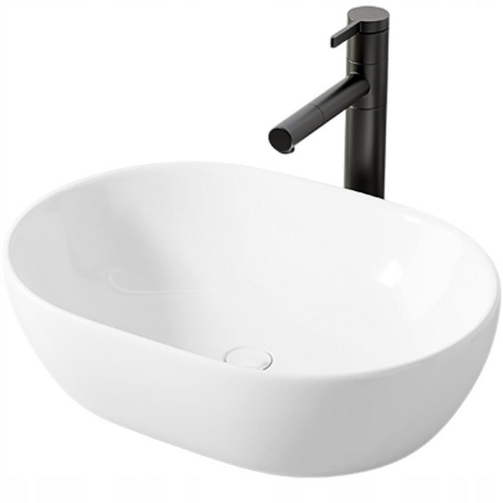 Rebiko Aufsatzwaschbecken, Weiß, Keramik, 35x14x49 cm, Badezimmer, Waschbecken & Armaturen, Waschbecken
