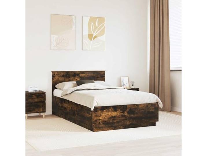 RJPLMFV Bettgestell, rauchfarbene Eiche, 135 x 190 cm, Holz Verstellbarer Wandkopf, quadratische Füße, modernes Design, pflegeleicht